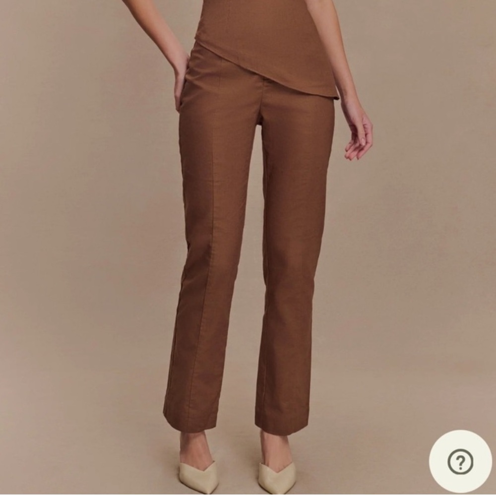 NWT MESHKI M DORA linen straight leg pants in brown